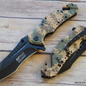 MTECH DIGITAL CAMO TACTICAL RESCUE SPRING ASSISTED KNIFE WITH POCKET CLIP