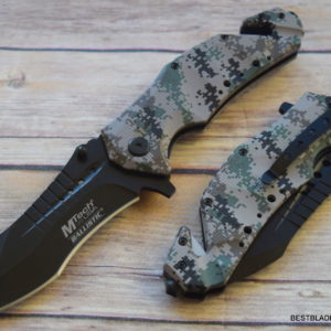 MTECH DIGITAL GREEN CAMO TACTICAL RESCUE SPRING ASSISTED KNIFE WITH POCKET CLIP