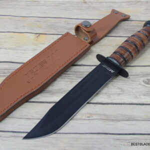 12 INCH MTECH FIXED BLADE HUNTING KNIFE LEATHER CONSTRUCTED HANDLE WITH SHEATH