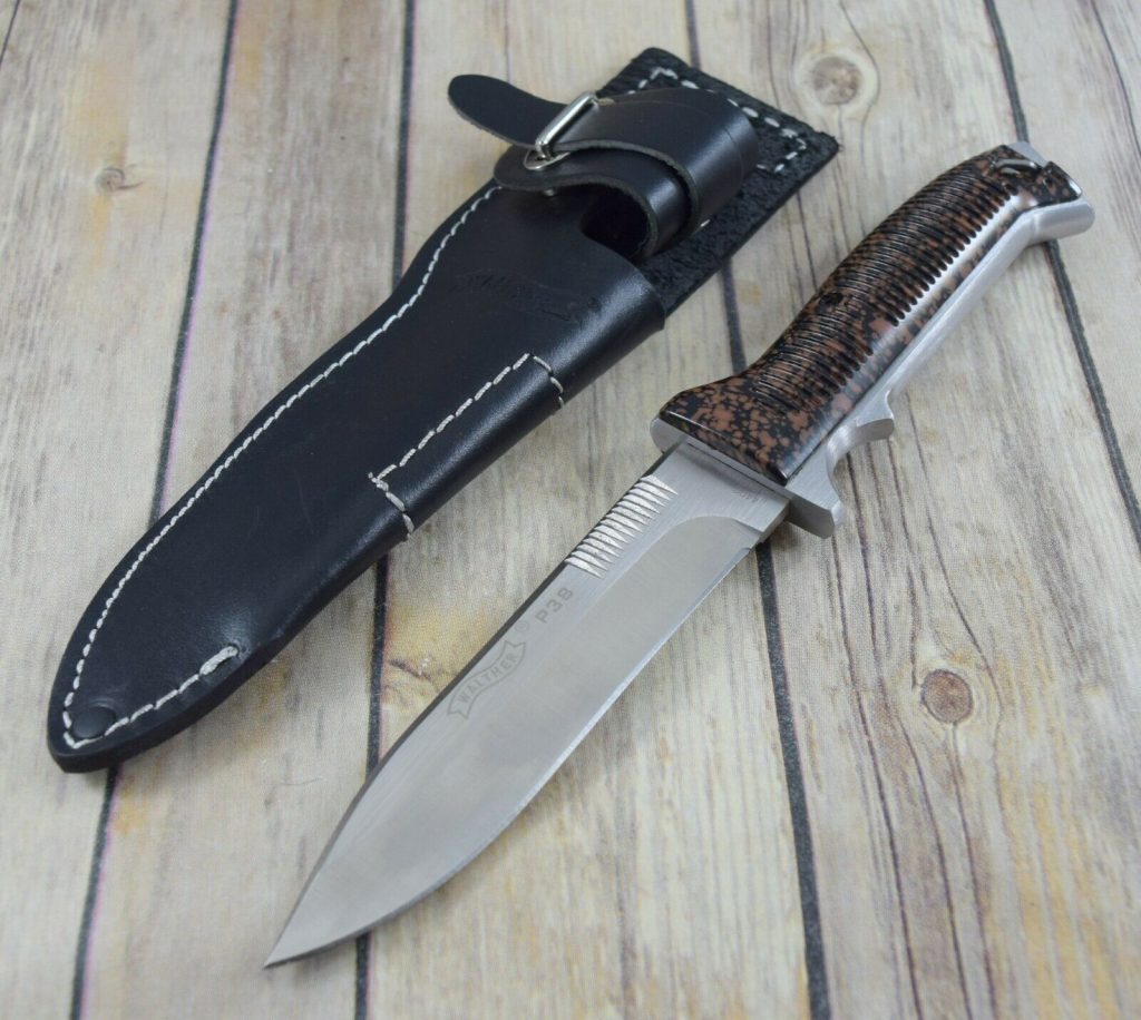 10.24 INCH WALTHER P38 KNIFE FIXED BLADE HUNTING KNIFE WITH LEATHER ...