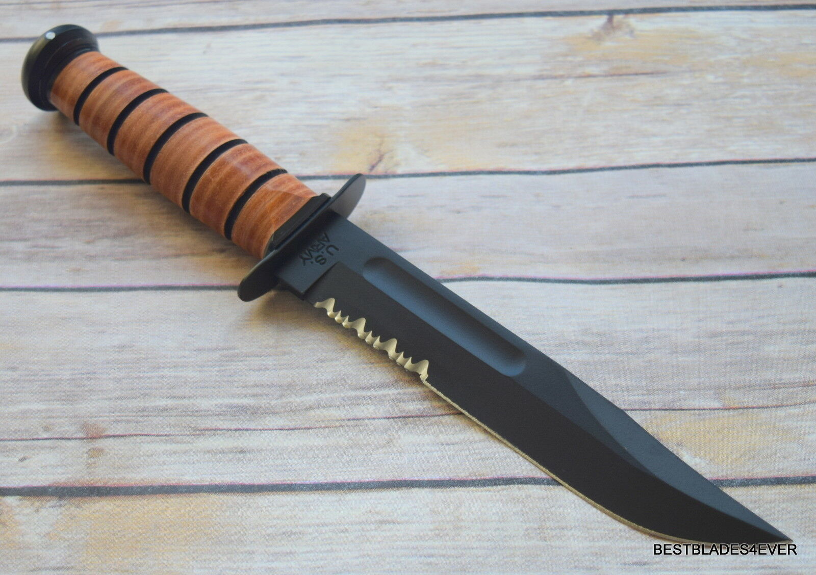 KA-BAR  ARMY MADE IN USA HUNTING TACTICAL COMBAT KNIFE WITH LEATHER  SHEATH - BestBlades4Ever