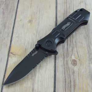7.75 INCH WALTHER BLACK TAC LINER-LOCK FOLDING KNIFE WITH SHEATH