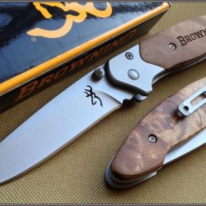 BROWNING FOLDING TACTICAL KNIFE 4.5 INCH CLOSED WOOD HANDLE WITH POCKET CLIP