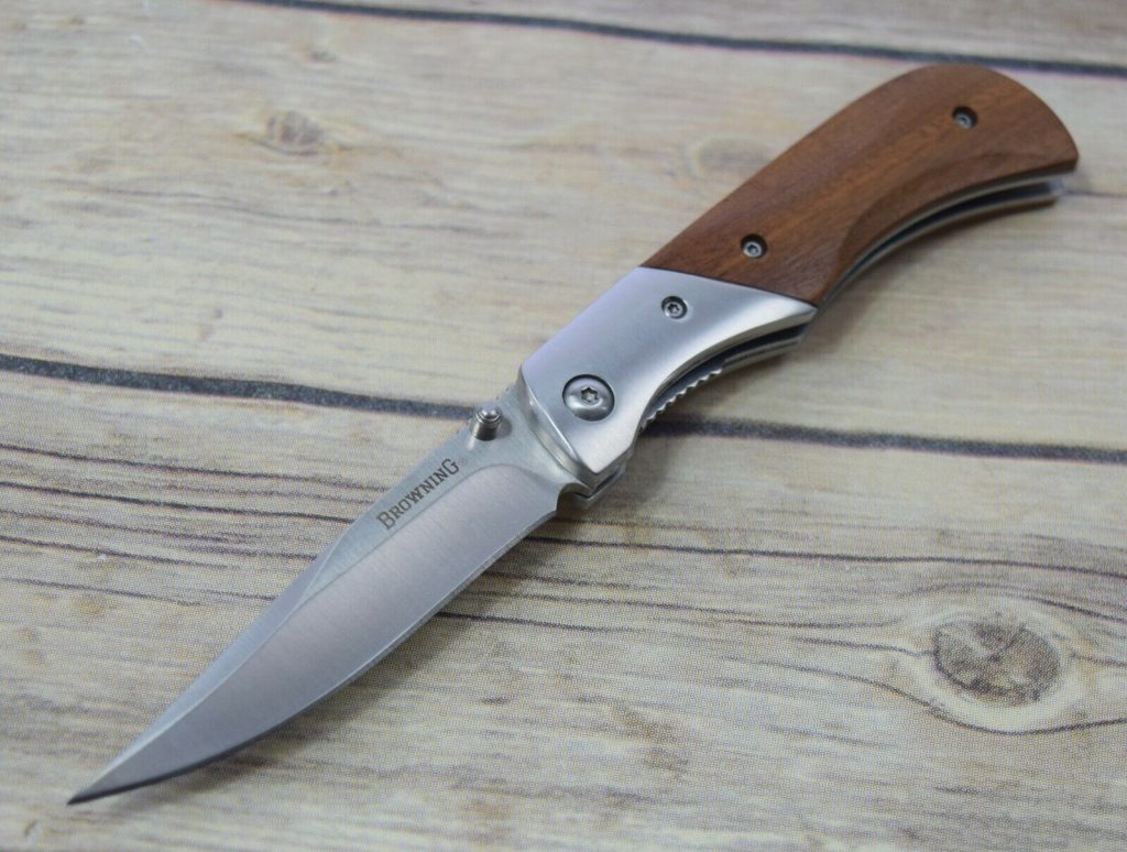 BROWNING WOOD HANDLE LINER-LOCK FOLDING POCKET KNIFE WITH POCKET CLIP ...