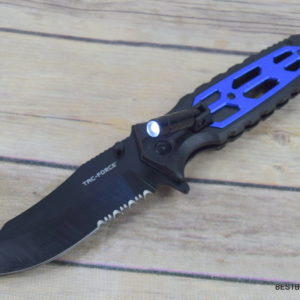 TAC-FORCE TACTICAL RESCUE SPRING ASSISTED KNIFE WITH LED LIGHT & GLASS BREAKER TF-1007BL