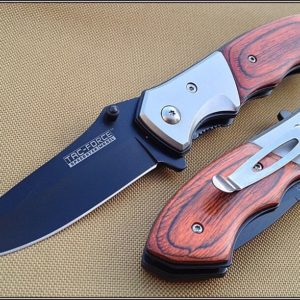TACFORCE SPRING ASSISTED KNIFE SOLID WOOD HANDLE W/ POCKET CLIP **RAZOR SHARP** TF-468