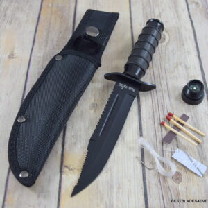 9.5″ SURVIVOR FIXED BLADE SURVIVAL KNIFE WITH KIT RAZOR SHARP BLADE NYLON SHEATH