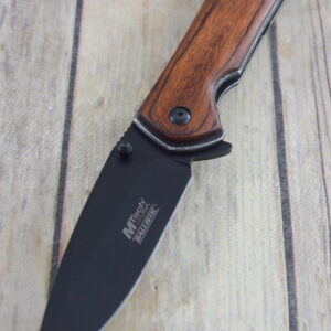 8.25" MTECH SPRING ASSISTED POCKET KNIFE WOOD HANDLE WITH POCKET CLIP