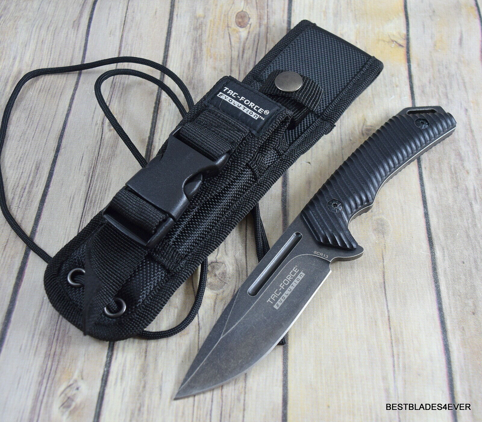 9" TAC-FORCE FIXED BLADE HUNTING KNIFE FULL TANG BLADE WITH MOLLE SHEATH