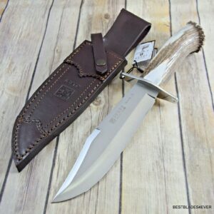JOKER STAG HANDLE BOWIE KNIFE MADE IN SPAIN RAZOR SHARP BLADE LEATHER SHEATH